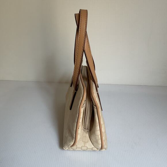 Nine West Beige Canvas Satchel Purse Handbag Top Handle Bag - Picture 4 of 10